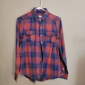 Mossimo Supply Co Orange & Blue Plaid Button Up Shirt Size X-Small